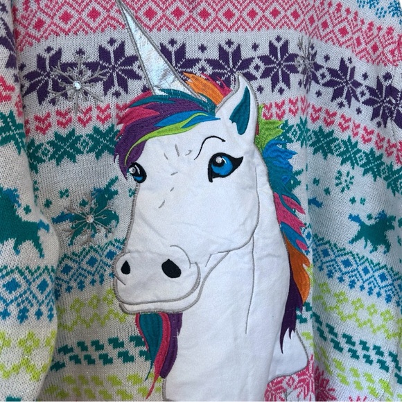 33 Degrees Unicorn Fair Isle Holiday Sweater Lisa Frank Cotton - Picture 3 of 6